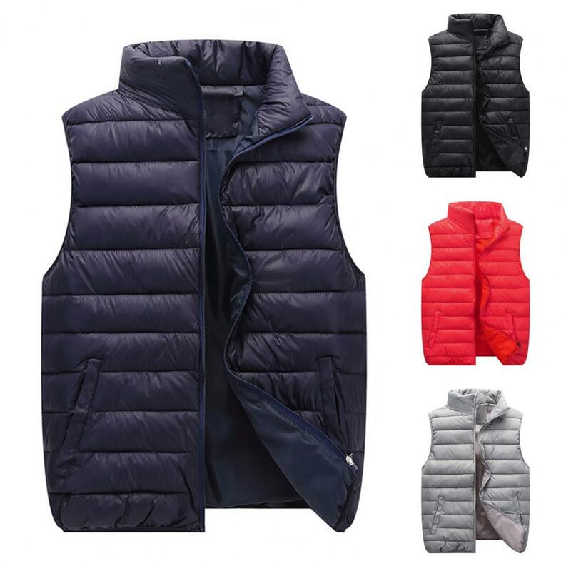 Men Thick Waistcoat Winter Waistcoat Thick Padded Windproof Resistant Unisex Stand Collar Coat with Zipper Closure Neck