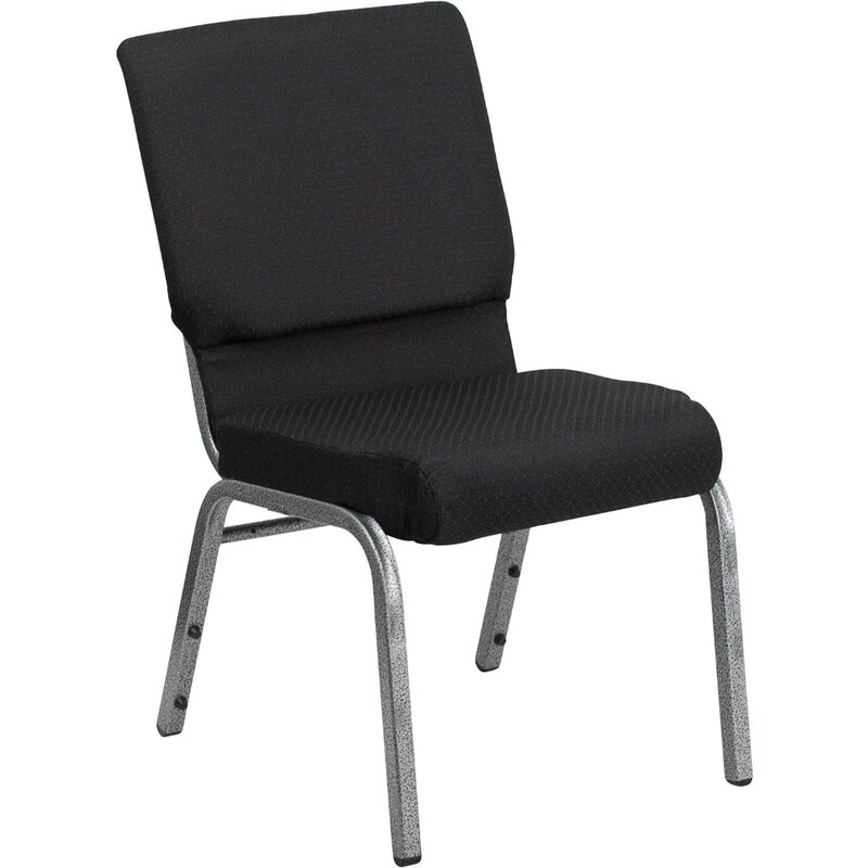 4 Pack HERCULES Series 18.5''W Stacking Church Chair in Black Patterned Fabric - Silver Vein Frame