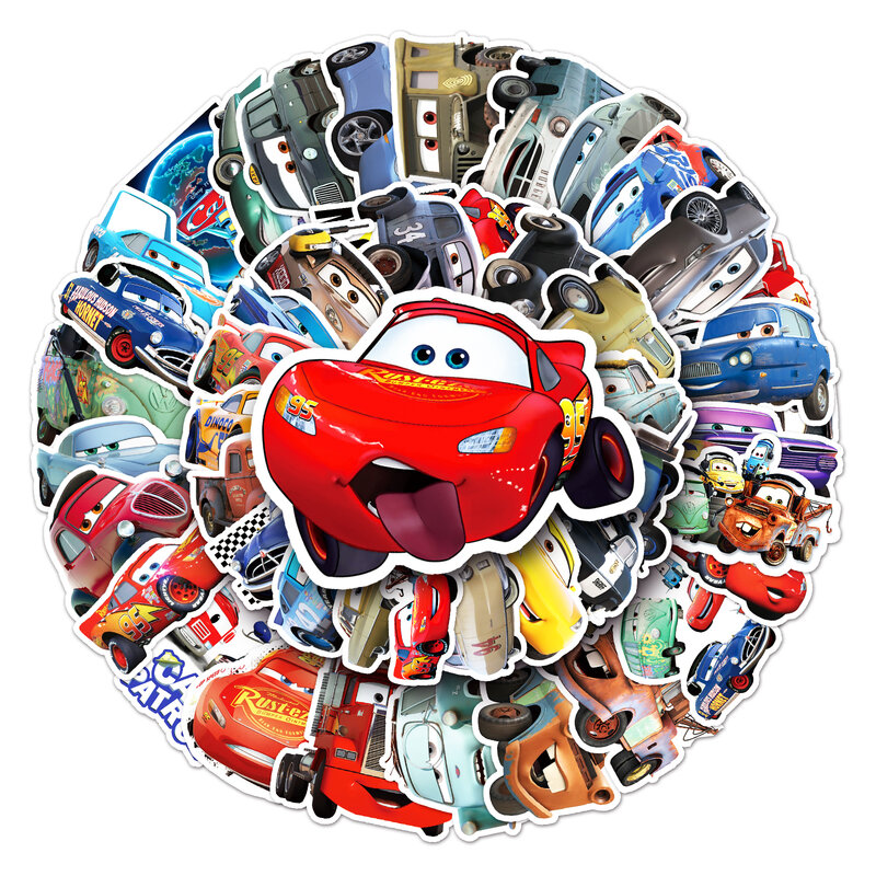 10/50 buah stiker mobil Disney Lightning McQueen Decal Graffiti bagasi Skateboard stiker telepon kartun hadiah mainan anak