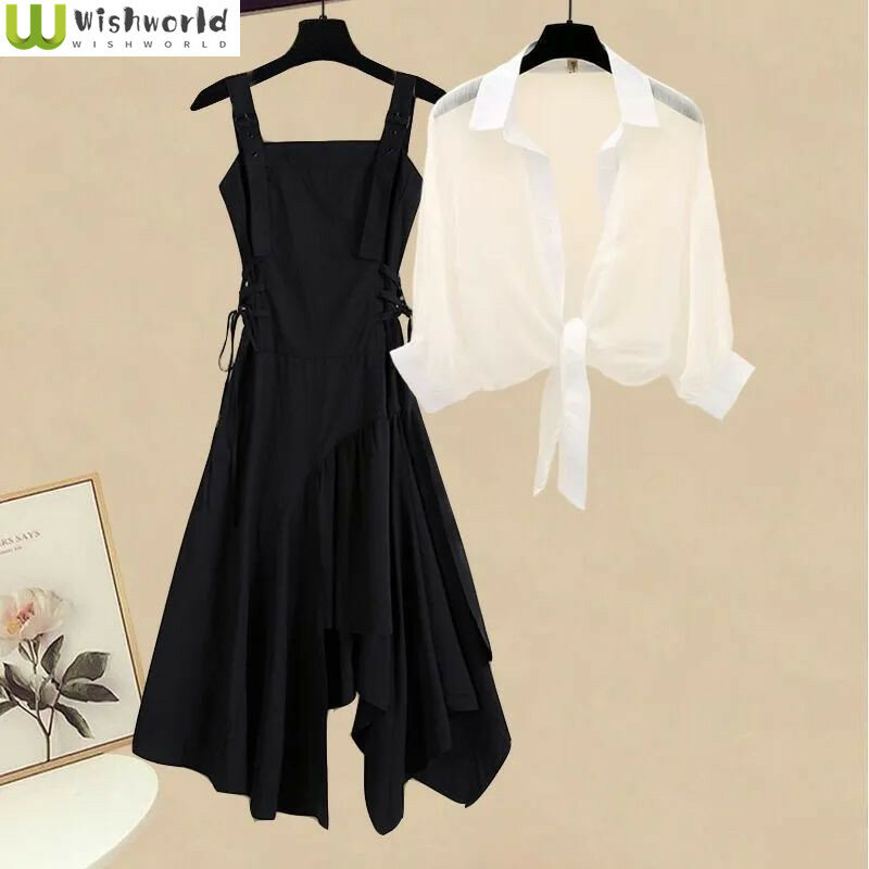 Spring/Summer Set Women's 2024 New Korean Edition Age Reducing Sunscreen Clothing Fashion Sling Dress Two Piece Set