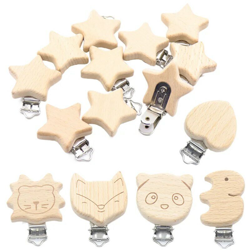 5 pezzi accessori per catena per capezzoli modellazione Clip per ciuccio in faggio BPA Free Cute Small Elephant Stars Baby a forma di cuore fai da te preferito