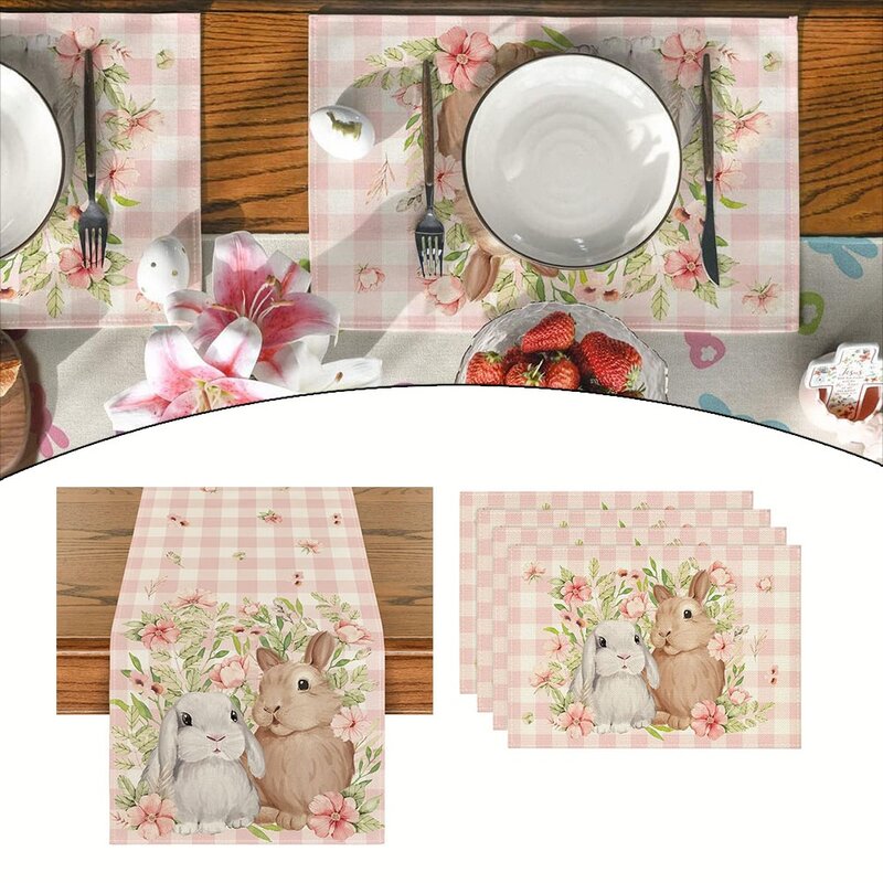 Kitchen Table Runner Package Content Bunny Rabbit Leaves Floral Easter Table Runner Festive Touch High Quality And Durable