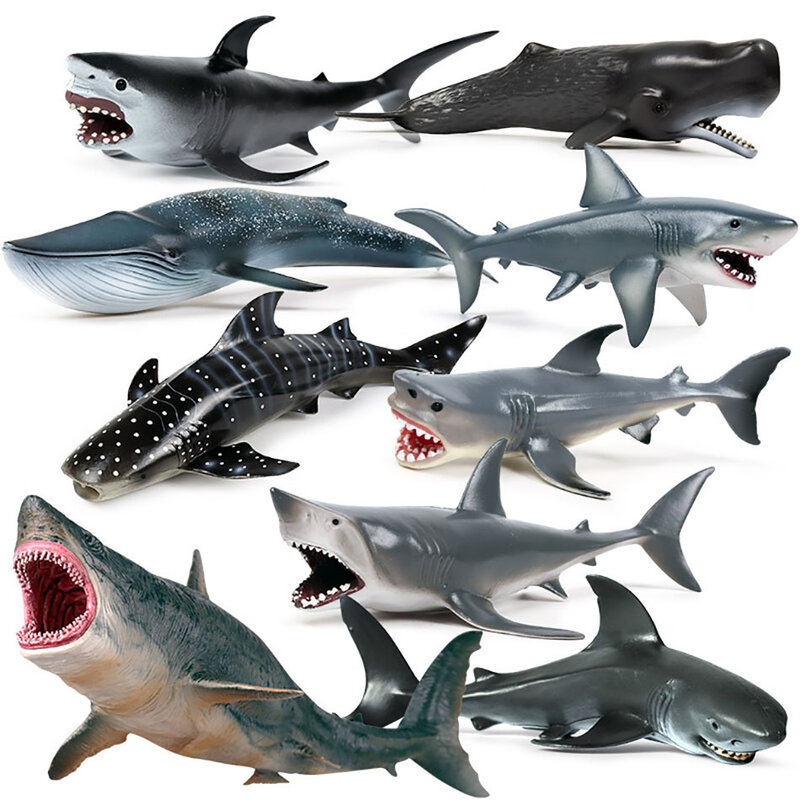어린이 조기 교육 시뮬레이션 해양 동물 모델 장난감, 그레이트 화이트 샤크, 거대한 이빨 상어, 호랑이 상어, 푸른 고래