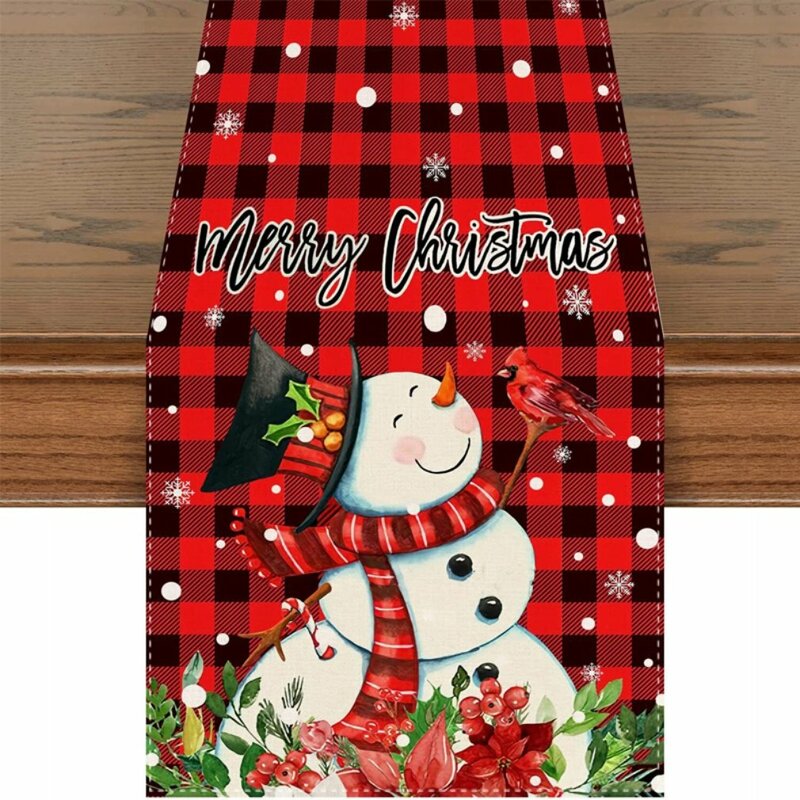 Vrolijk Kerst Elegant Tafelkleed Doek Sneeuwman Sneeuwvlok Santa Claus Tuin Picknick Mat Bureau Beschermer