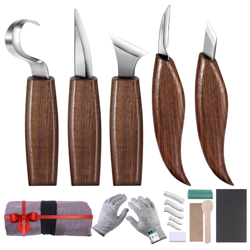 Woodcarving cinzel mão conjunto de ferramentas, escultura em madeira, faca, colher, escultura cortador, descascando, DIY, 1, 3, 5, 7, 10, 12pcs