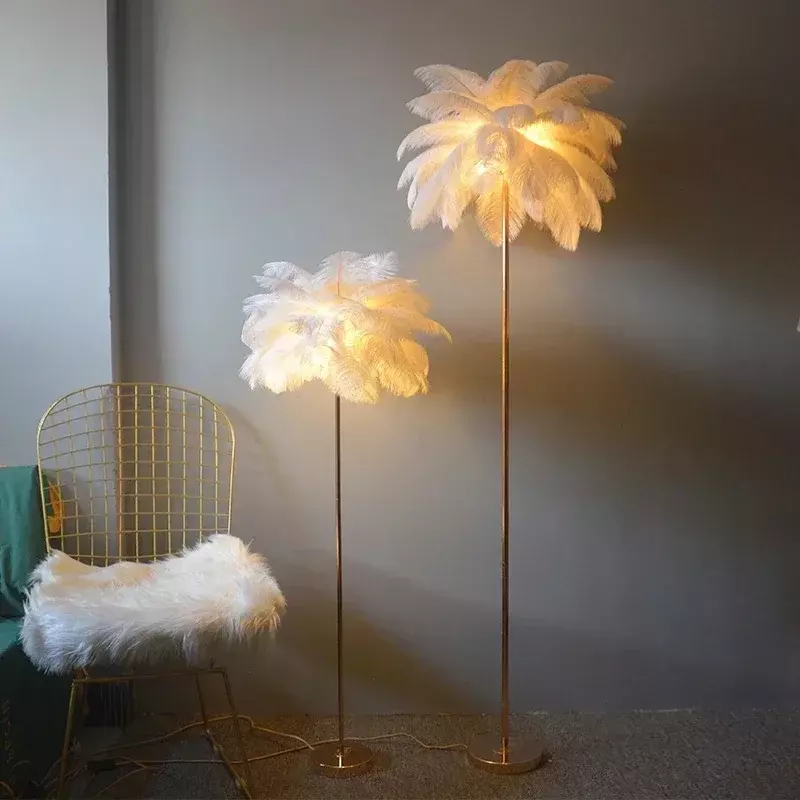 White Led Floor Lamp Nordic Bedroom Room Ostrich Feather Lamp  Living Room Decoration  Led Lights Stand Lights Bedside Lamps