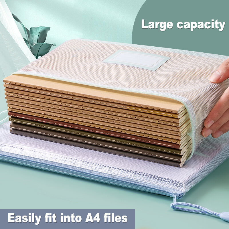 Deli A4 Tas Penyimpanan File Folder Kapasitas Besar Gridding Tahan Air Tas Zip Kantor Siswa Buku Teks Kertas Tes Arsip Kantong