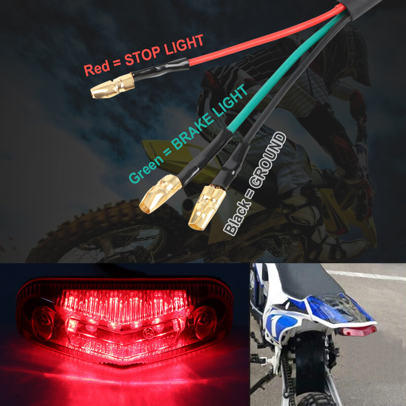 범용 오토바이 테일 라이트 리어 브레이크 경고 LED 조명, 오토바이 오토바이용 장비 부품 액세서리, 12V