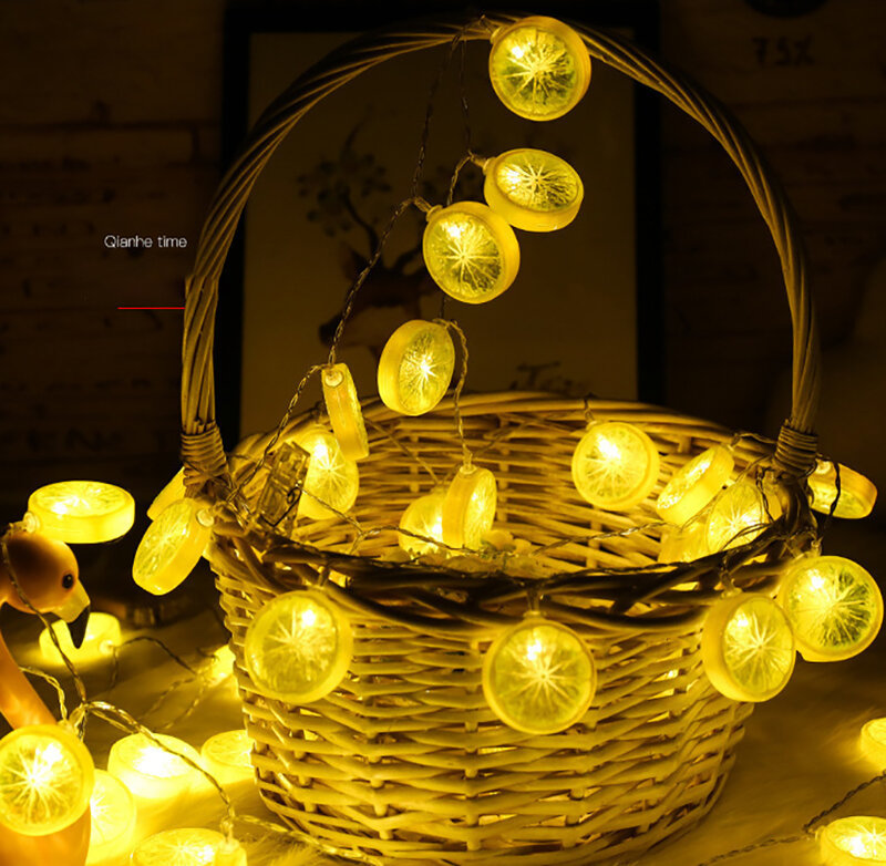 Lemon Garland LED String Light, USB, Bateria, Quintal, Casamento, Festa em Casa, Jardim, Fairy Lights, Iluminação do feriado, Decoração de Natal