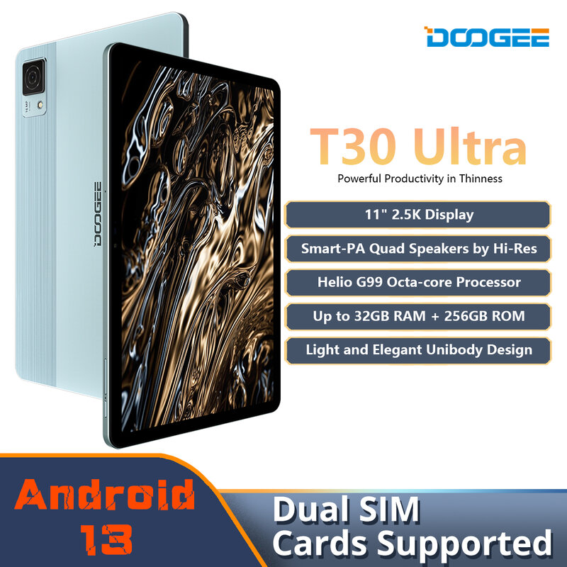DOOGEE T30 Tablet Quad-Speakers Android 13, Tablet Ultra Tablet 11 "2.5K Display Helio G99 Octa Core 7.6mm 12GB + 256GB