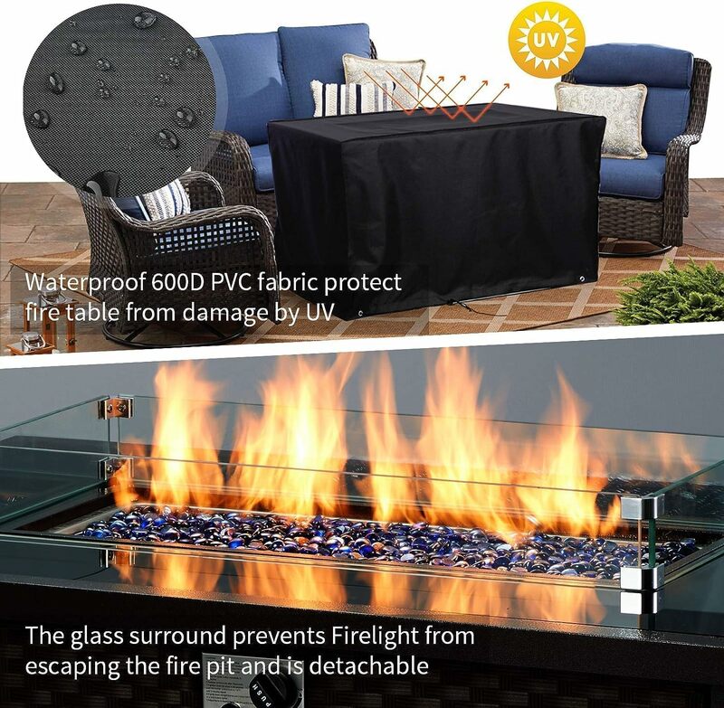Outdoor Propano Gás Fire Pit Table, Gás Firepit com Glass Wind Guard, Auto-ignição, vidro temperado preto, 44 ", 50.000 BTU
