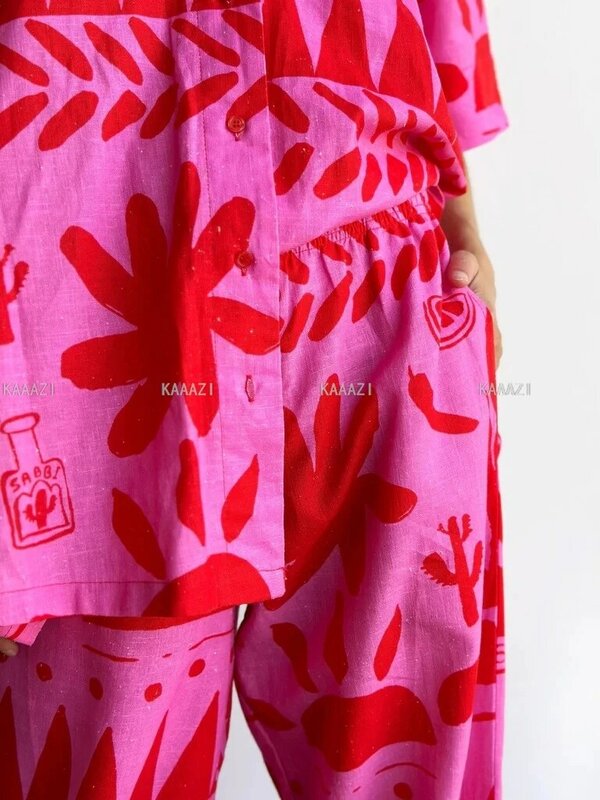 Polo de manga corta para mujer, conjunto de 2 piezas con estampado informal, blusa, camisa, Tops y pantalones, ropa de vacaciones