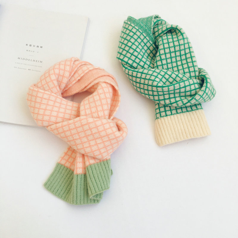 Versione coreana sciarpa di lana per bambini a contrasto con reticolo piccolo autunno inverno nuove neonate sciarpa calda per neonati