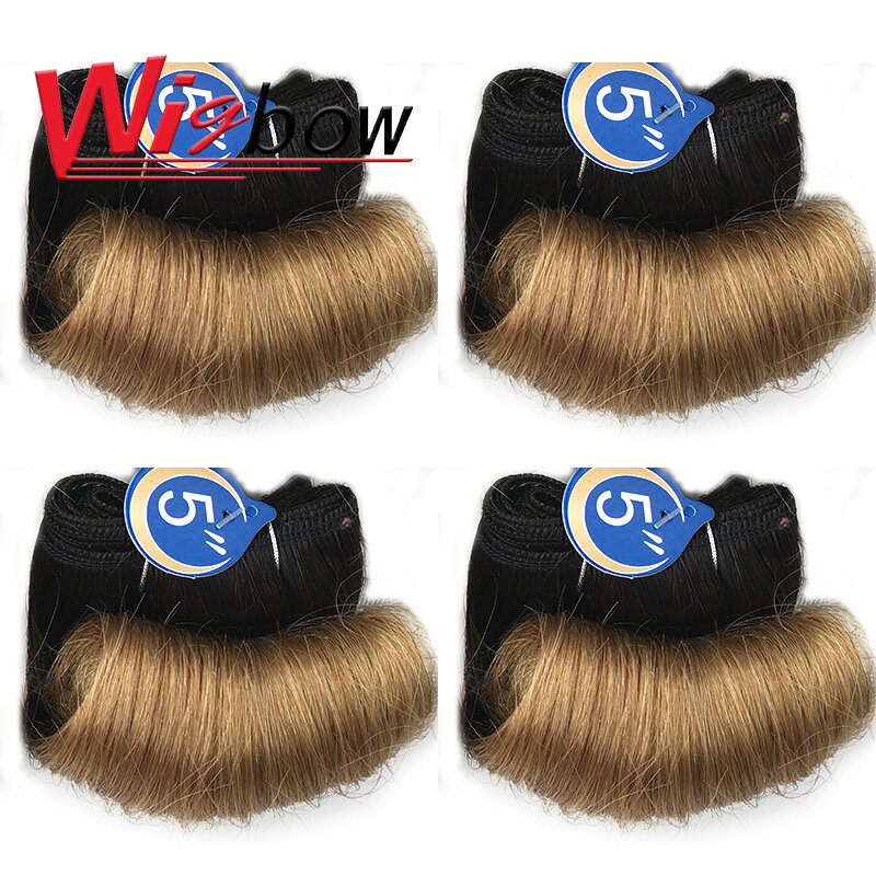 Pacotes curtos de cabelo encaracolado para mulheres, Indian Bouncy Curl, extensões de cabelo humano, cabelo Bundles Deal, loiro colorido, T1B27, 99J, 4