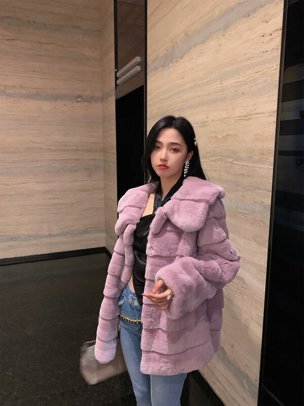 Cappotto da donna in pelliccia di coniglio Rex in pelle intera cappotto da donna 2022 cappotto di pelliccia integrato in nuova pelliccia invernale