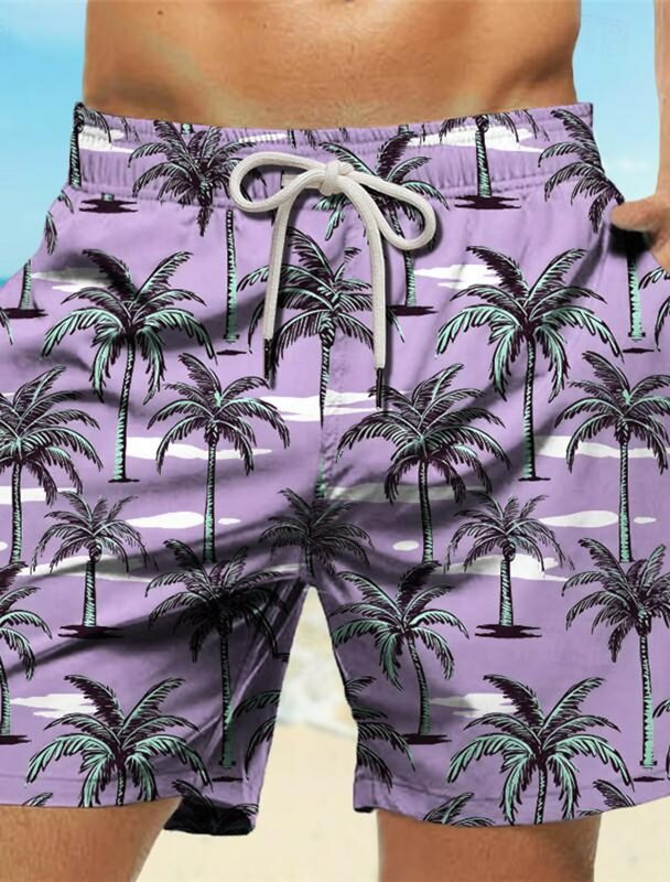 Palm Tree Tropical Men's Resort 3D Printed Board Shorts Swim Trunks Pocket Comfort Breathable Short Hawaiian Style Holiday Beach