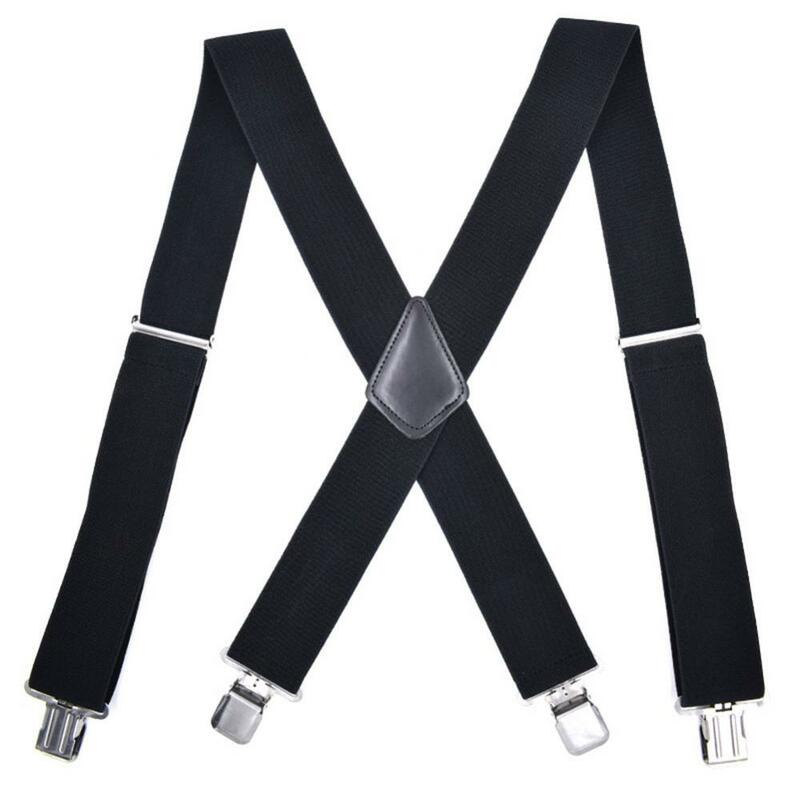 Tali suspender untuk pria, celana kerja lebar jepit punggung X dengan 4 pegangan plastik gesper tugas berat dapat disesuaikan, tali kawat gigi