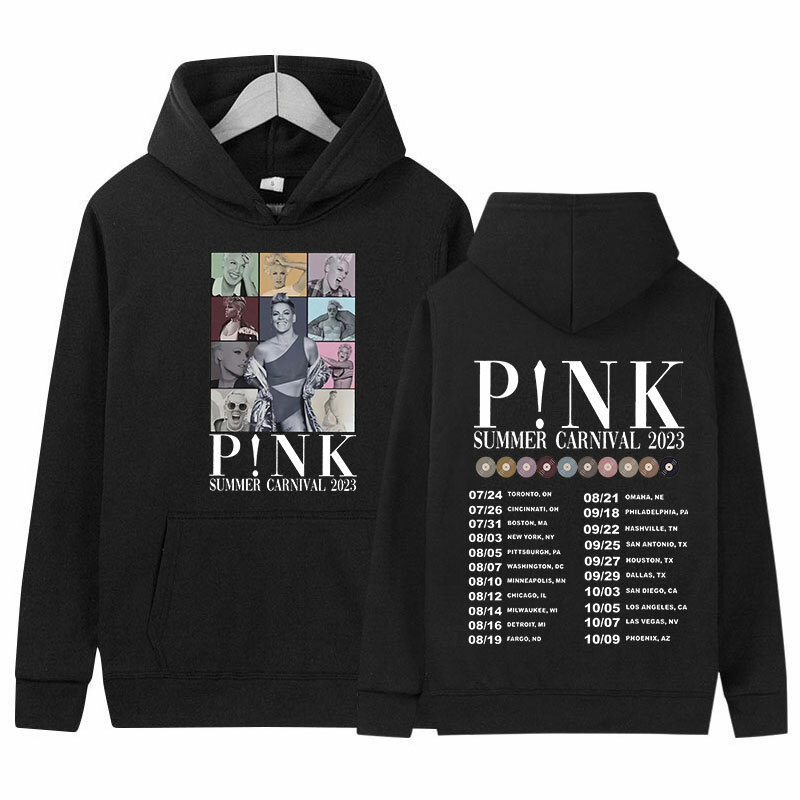 Piosenkarka P!nk różowy letni karnawał 2024 bluza z kapturem z nadrukiem mężczyzn kobiet Hip Hop moda Retro bluza oversize sweter Streetwear