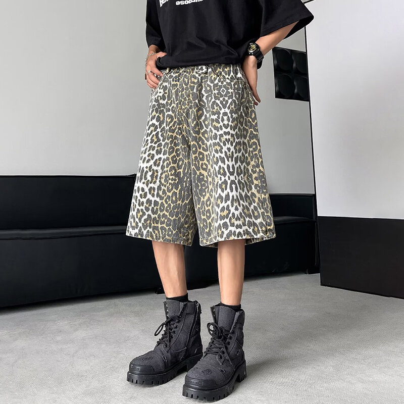 Индивидуальные модные штаны LUZHEN с леопардовым принтом, модель 2024 года, корейские Оригинальные мужские модные уличные шорты LZ3181