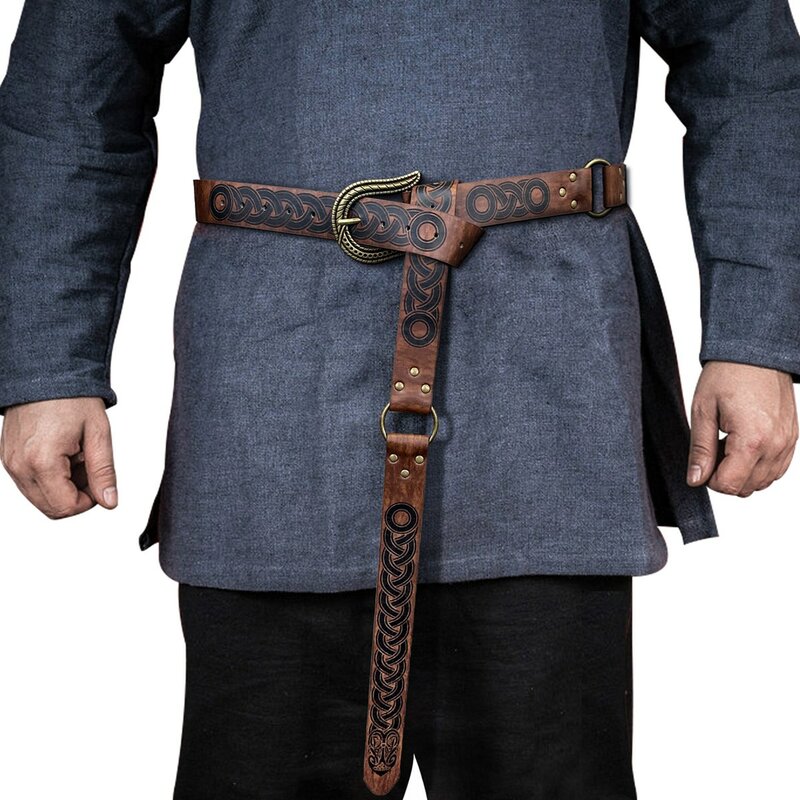 Ремешок с тисненой пряжкой в скандинавском стиле, ретро средневековый ремень из искусственной кожи для костюма ларпа, коричневая голова змеи