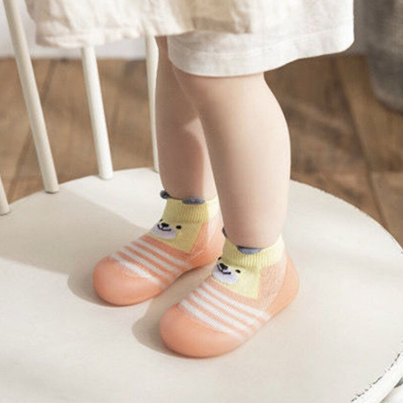 만화 유아 신발 동물 패턴 미끄럼 방지 실리콘 밑창 아기 바닥 양말, 통기성 캐주얼 코튼, 소년 소녀 신발