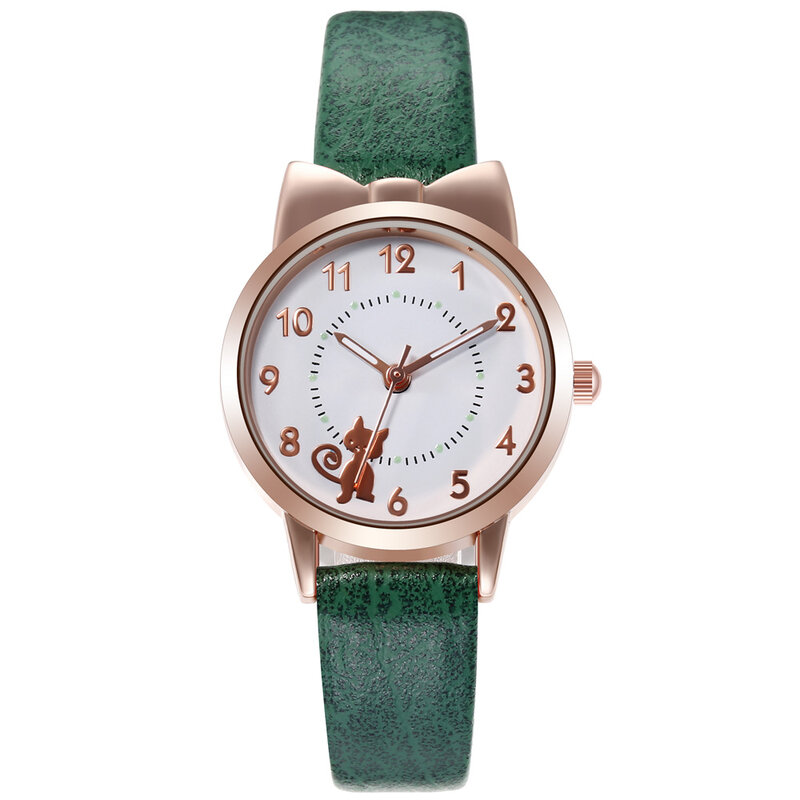 Luxury นาฬิกาผู้หญิงน่ารักการ์ตูน Cat Luminous นาฬิกาควอตซ์สำหรับหญิงผู้หญิงแฟชั่นแบบลำลองนาฬิกาข้อมือแบบกันน้ำนาฬิกา