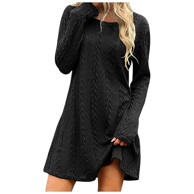 Casual Dresses For Women 2023 Sexy Slim Ribbed Knitted Bodycon Dress Women Autumn Round Neck Long Sleeve Mini Sweater Dress