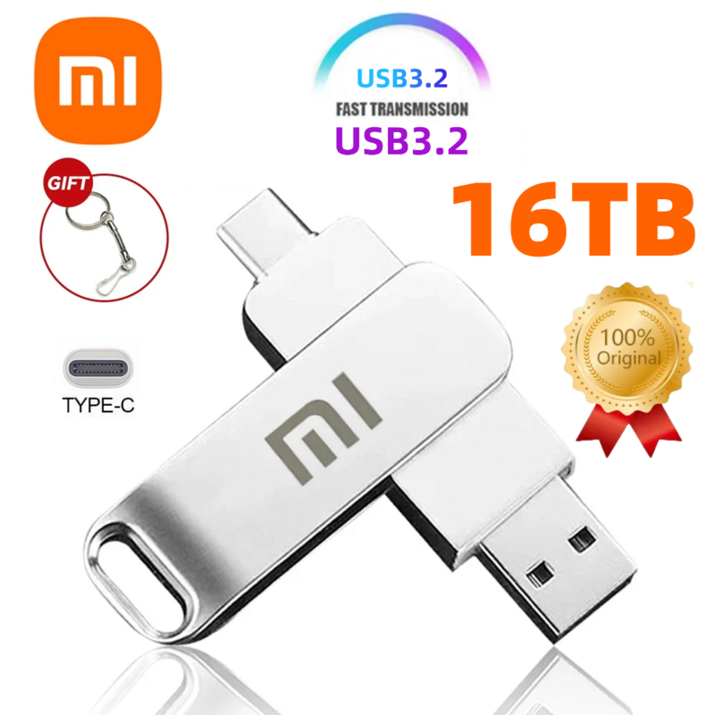 USB 3,2 флеш-накопитель Xiaomi 16 Тб, высокоскоростной переносной металлический флеш-накопитель, карта памяти, флеш-накопитель, карта памяти, водонепроницаемая карта, новинка