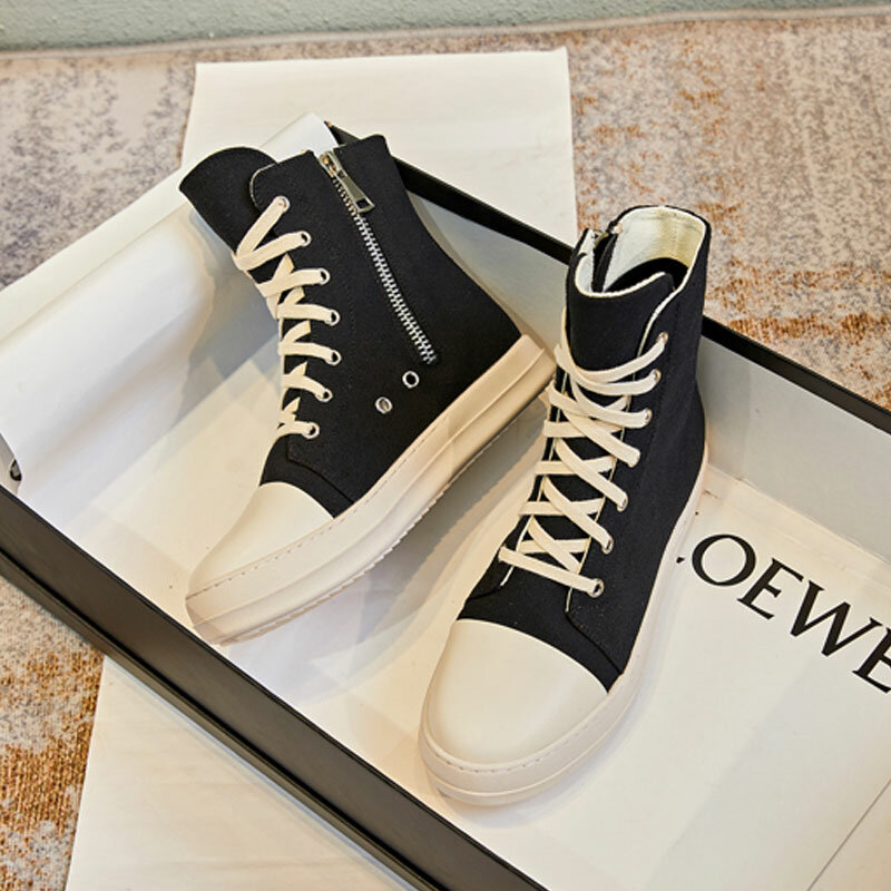 Owens-Sapatilhas de lona de luxo para homens e mulheres, sapatos casuais com renda, outono e inverno