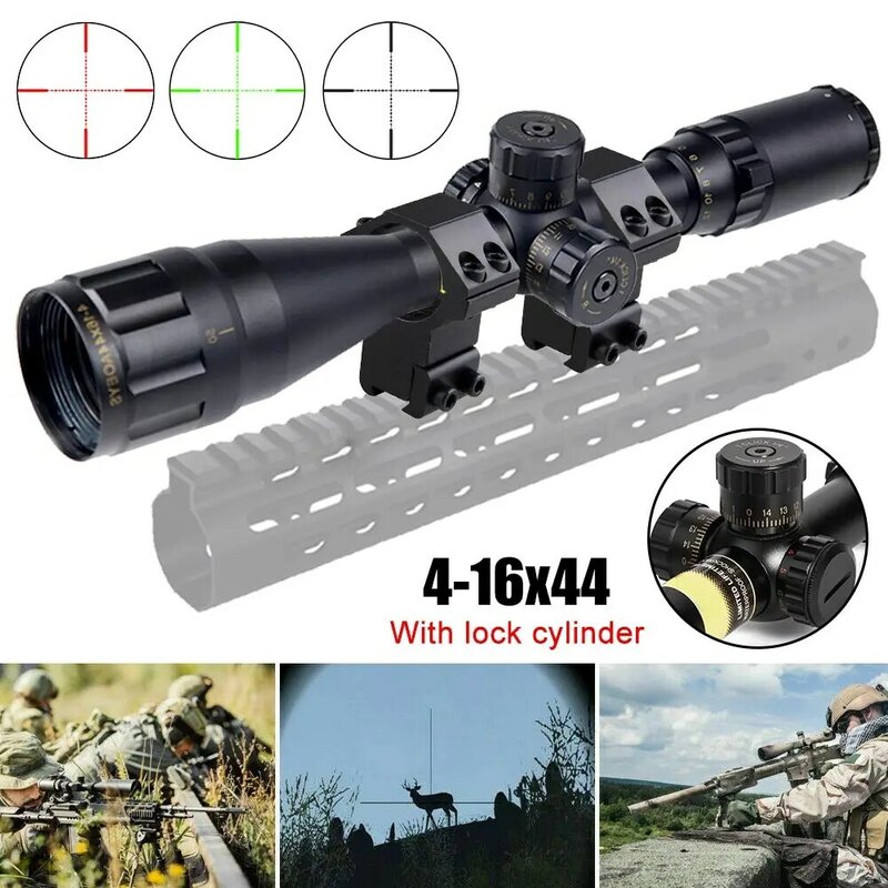 Mira telescópica óptica táctica para caza, mira telescópica con retícula cruzada, color negro, verde y rojo, 4-16x44