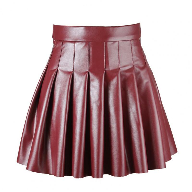 Женская юбка для свидания, шикарные плиссированные юбки из искусственной кожи для женщин, трапециевидная Клубная одежда с завышенной талией, мини-юбки для танцев