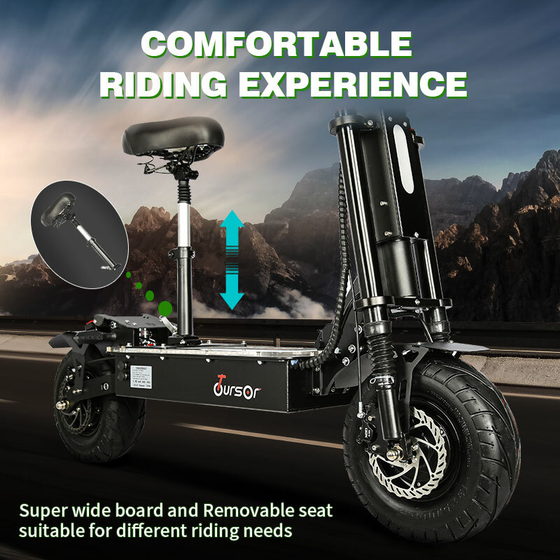 "Trotinette" elétrico dobrável com assento para adultos, motor duplo, freio hidráulico a óleo, pneu na estrada, skate elétrico, 72V, 40Ah, 8000W, 13"