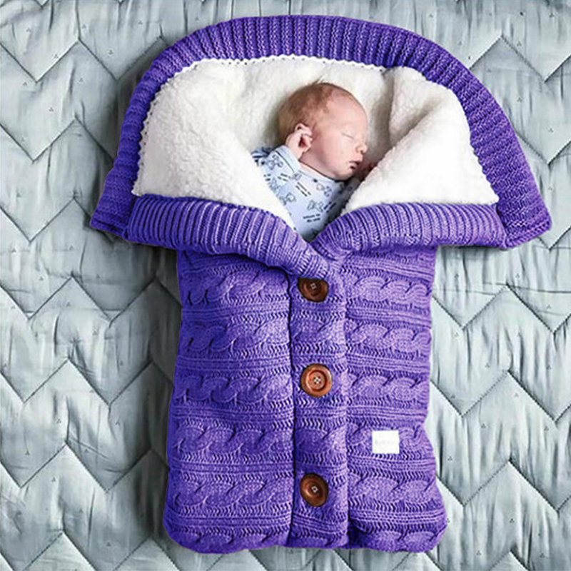 Unisex Infant Swaddle Blankets Soft Thick Fleece Knit Baby Girls Boys Stroller Wraps Baby Accessory Grey Warm Sleeping Bags