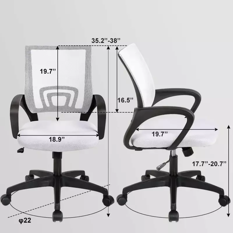 Chaise de Bureau Ergonomique en Maille avec Support Lombaire, Accoudoir, Roulant, Ajustable, Blanc, pour Ordinateur