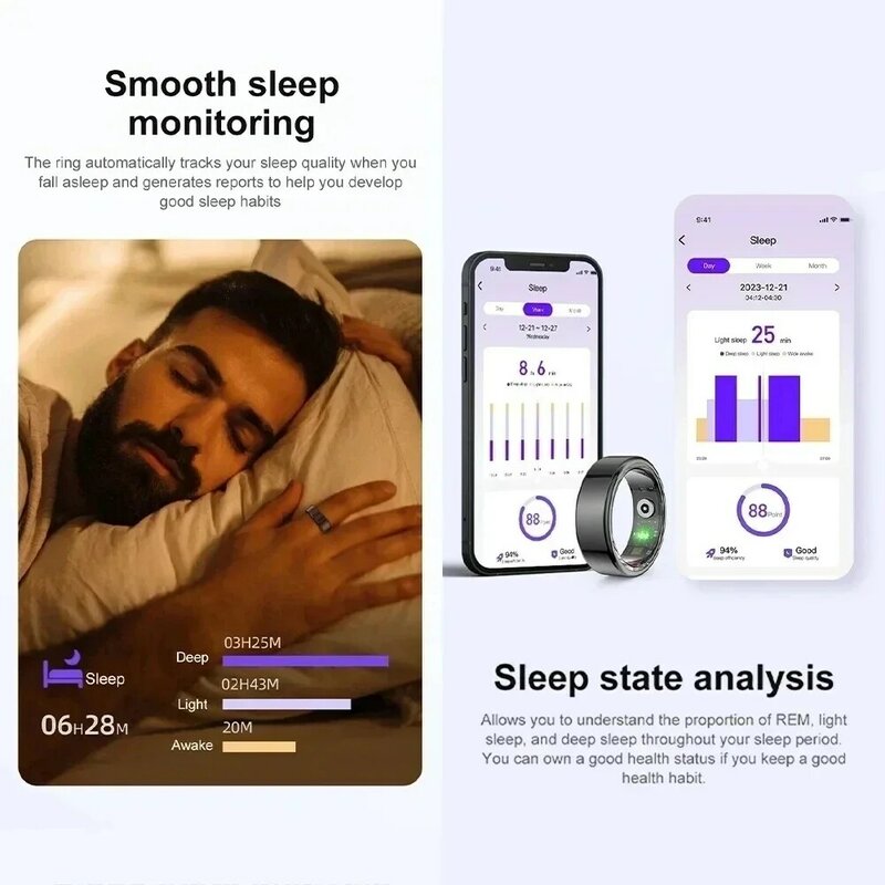 Cincin pintar oksigen darah pria dan wanita, cincin cerdas pelacak kesehatan tidur, detak jantung, oksigen darah, cincin R02 untuk Android IOS 2024