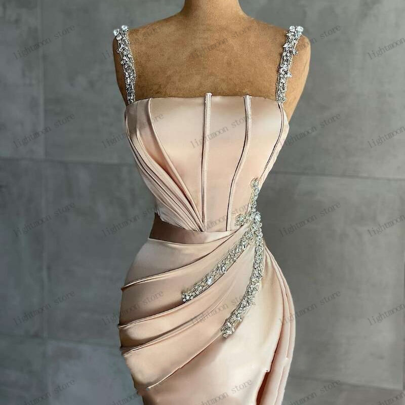 Gaun malam menawan gaun Prom antik gaun bola Satin manik-manik applique tanpa lengan kerah persegi cantik Vestidos De Gala