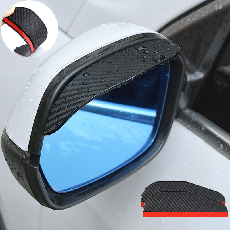 Espelho Retrovisor Do Carro De Fibra De Carbono, Chuva Sobrancelha Viseira, Side Snow Sun Visor Cover, Acessórios para Espelho de Carro, 2Pcs