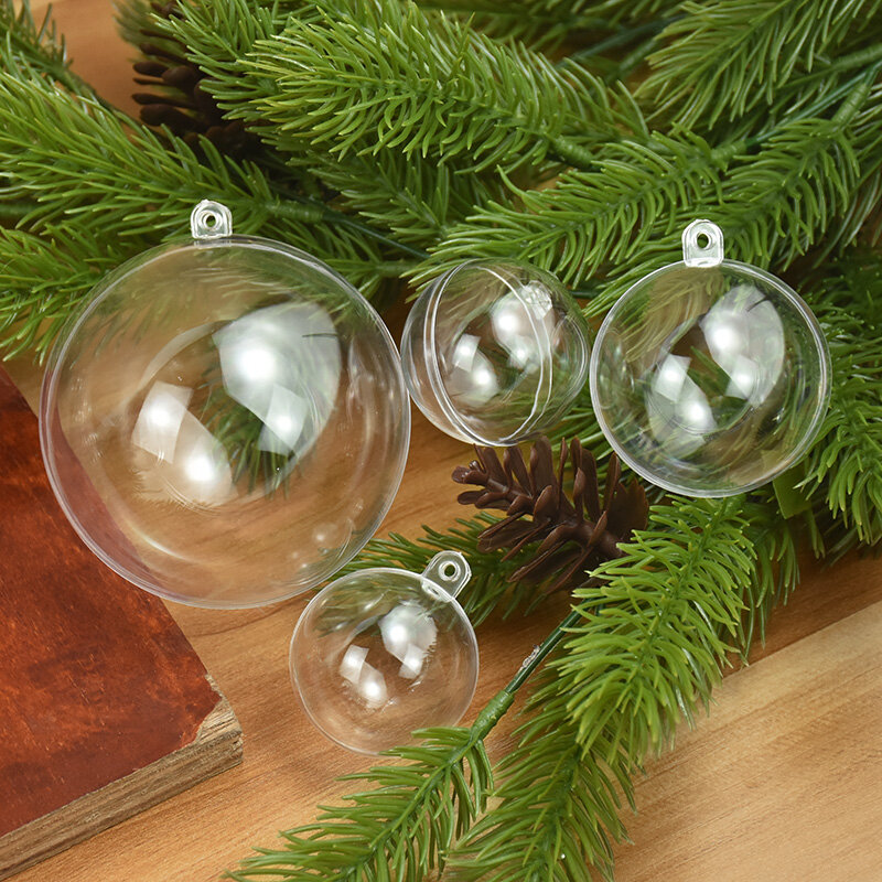Bola transparente de plástico rellenable para árbol de Navidad, adornos colgantes para decoración del hogar, caja de regalo para fiesta de boda, 4-10CM