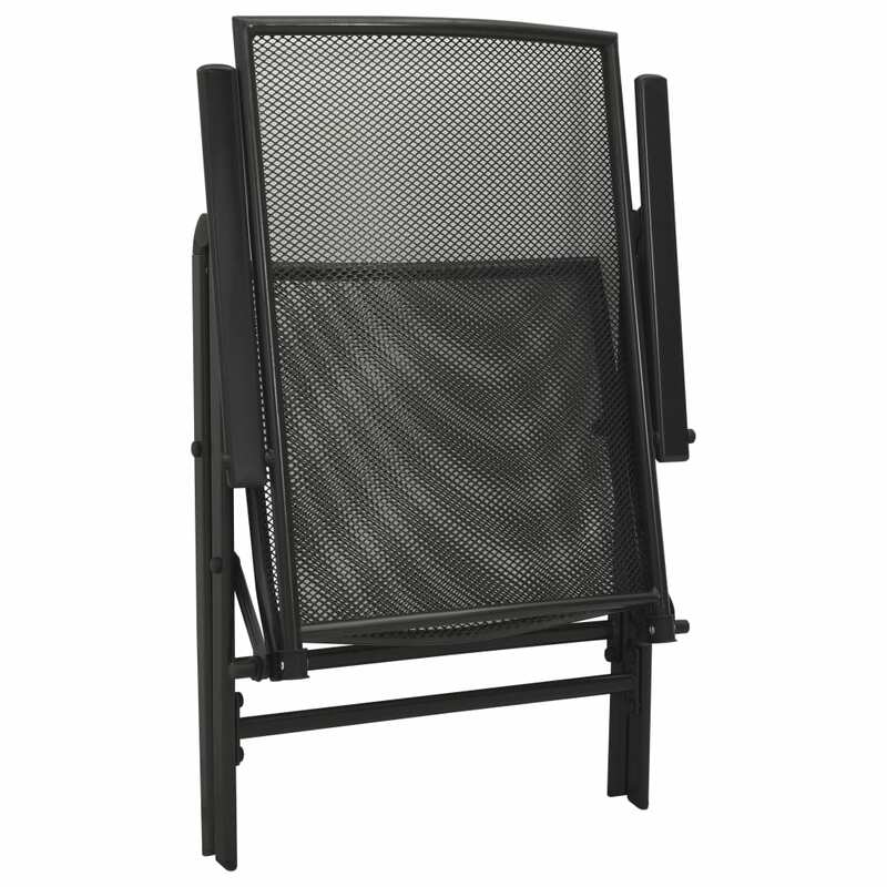 Cadeira de malha dobrável de 4, cadeira de assento exterior de aço, mobiliário de pátio antracite 57 x (61-94) x (84-104) cm