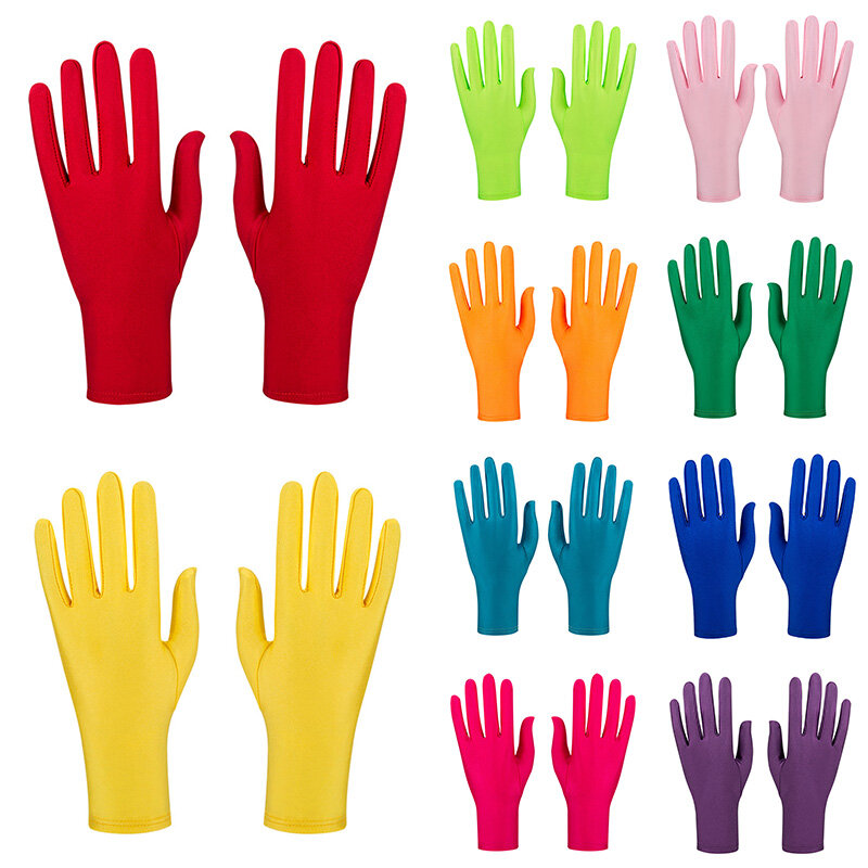 Эластичные перчатки для представлений, яркие разноцветные церемониальные перчатки для женщин, летние женские перчатки для сенсорного экрана