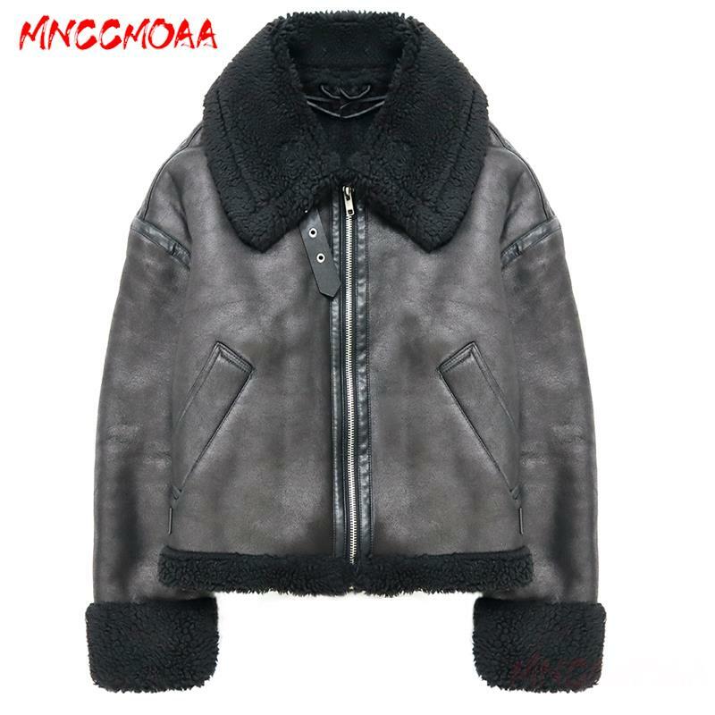 2023 Высококачественная зимняя женская модная свободная Толстая теплая куртка MNCCMOAA из искусственной кожи, пальто, женская повседневная верхняя одежда на молнии с карманами