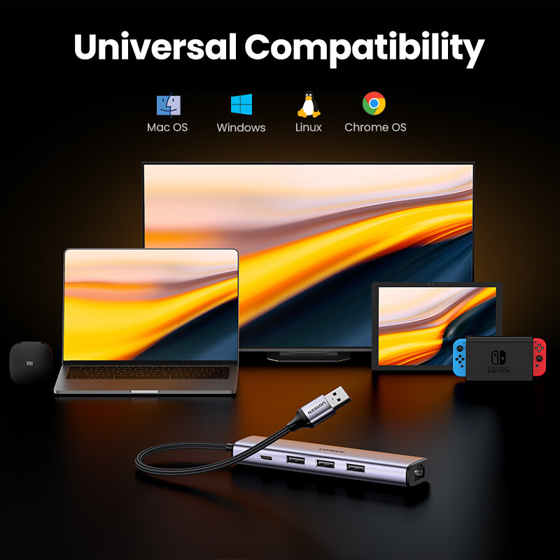 UGREEN – adaptateur Ethernet USB 3.0 2.0 vers RJ45 HUB, pour ordinateur, décodeur Xiaomi Mi Box 3/S, carte réseau, USB Lan