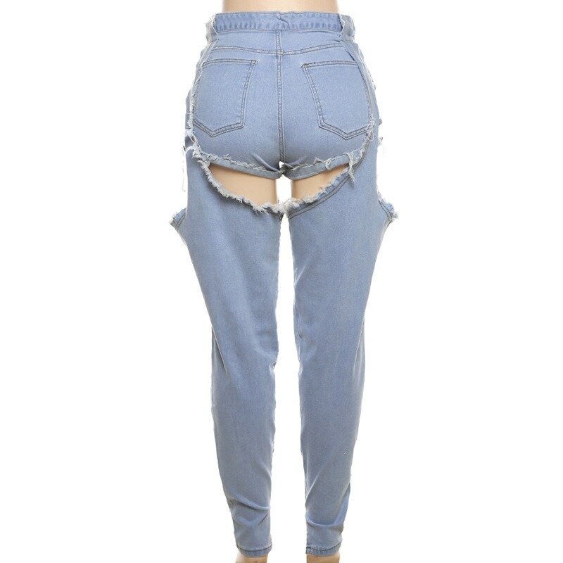 2024 Summer Streetwear Hollow Patchwork Slim Jeans Pants Women Fashion Button Fly Zipper Tassel Casual Hipster Denim Trousers