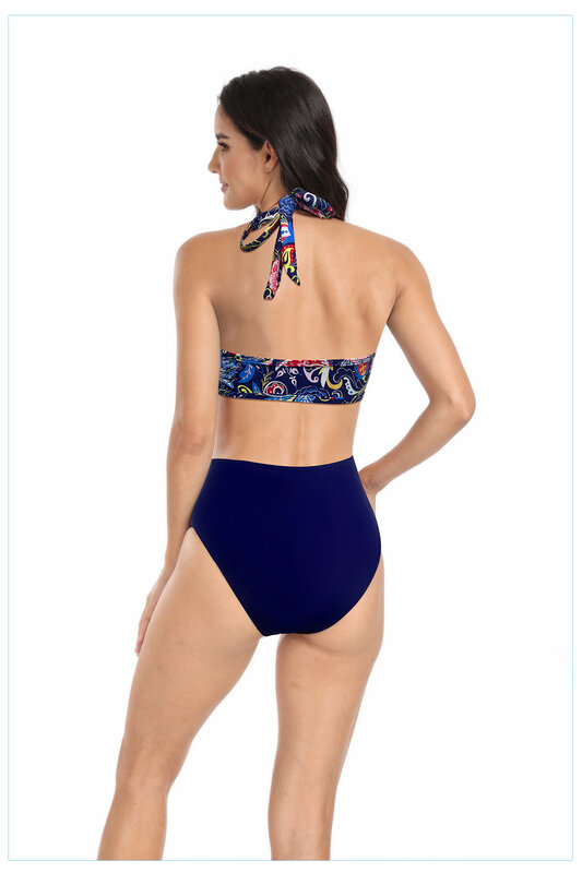 New bikini European and American high-waisted split swimsuit hollowed-out net stitched swimsuit female sexy bikini