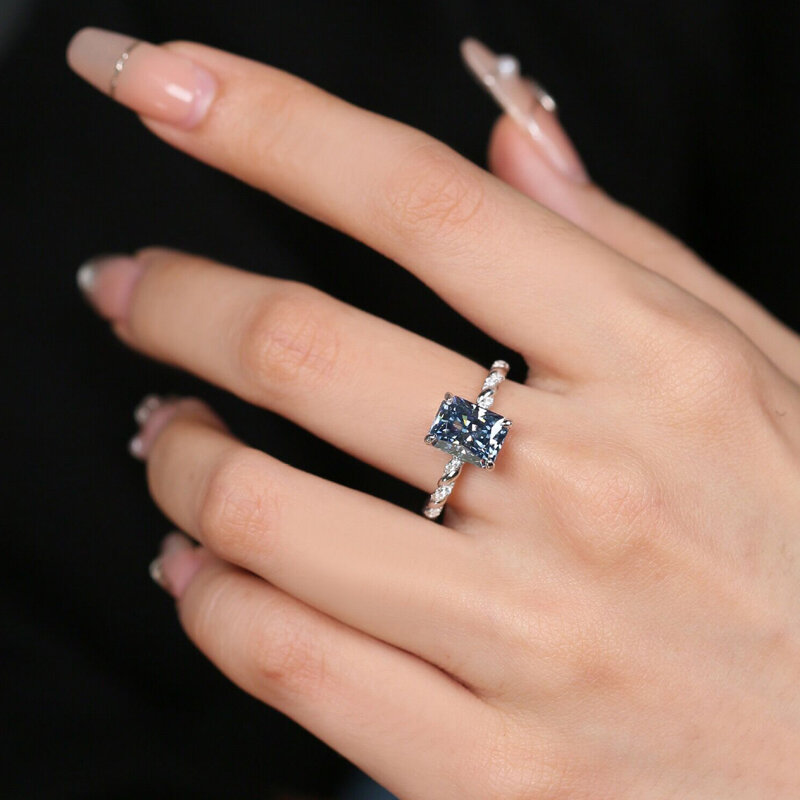 Anillo de moissanita de 3 quilates para mujer, Plata de Ley S925 de alta calidad, color original, anillo de lujo azul para compromiso y boda