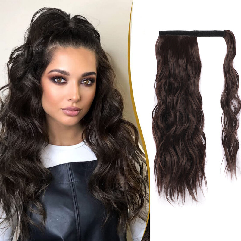 Lulalatoo 18inch Long Wavy Ponytail Synthetic Hair Extensions Heat Resistant Wrap Around Pony Tail Hairpiece for Women Wig