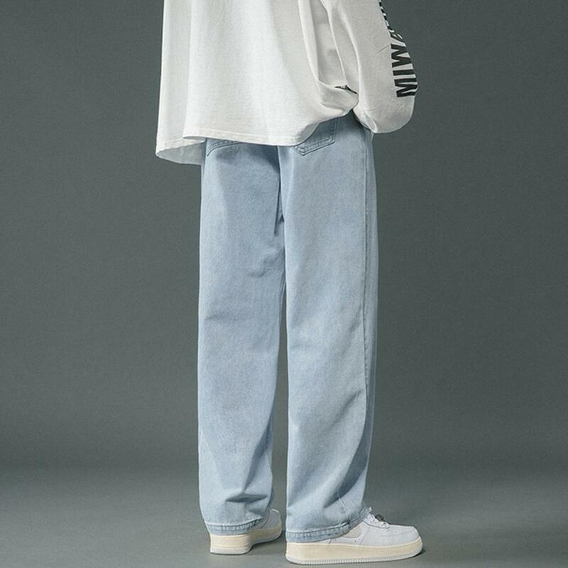 Джинсы мужские прямые в стиле хип-хоп, свободные брюки из денима с широкими штанинами и карманами, вареные повседневные штаны, весна-осень