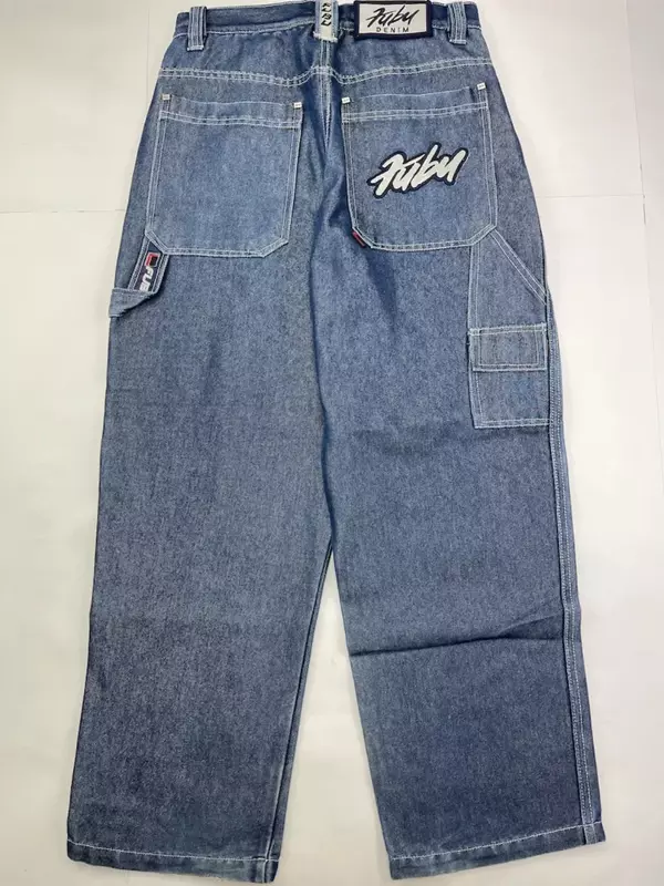 Джинсы Y2K мужские в стиле хип-хоп, индивидуальные синие свободные джинсы в стиле ретро, уличные брюки в готическом стиле Харадзюку с высокой талией, широкие штаны