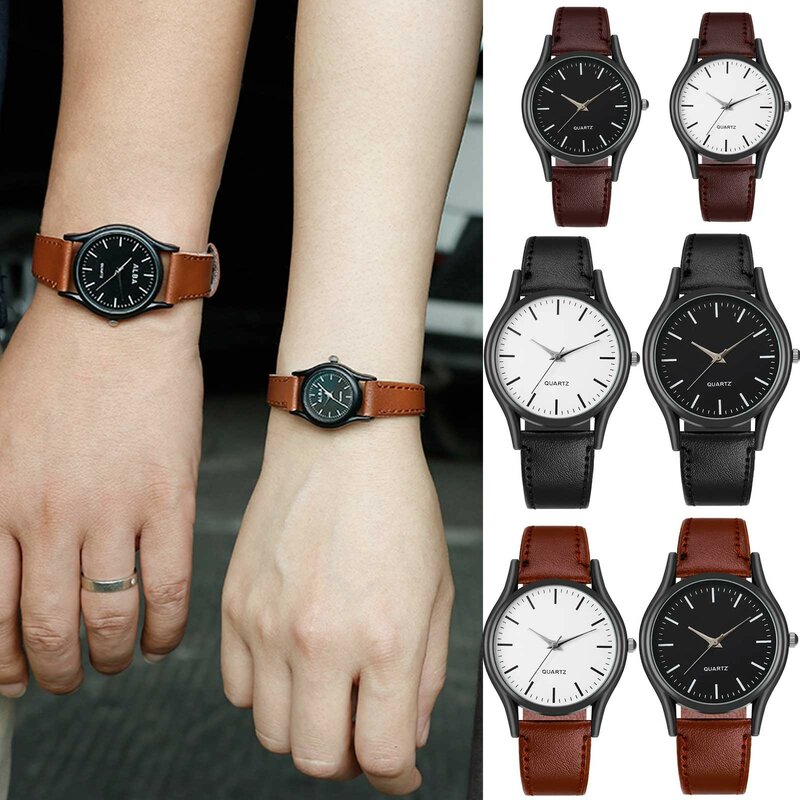 남녀공용 트렌드 가죽 손목 시계, 커플 시계, 쿼츠 시계, 데일리 비즈니스 사무실 핸드 쥬얼리 액세서리 선물