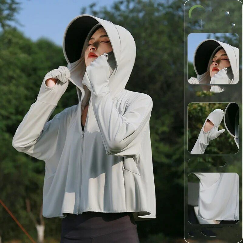 Ropa de protección para correr para mujer, abrigo impermeable y Anti-UV, chaqueta con capucha, tela transpirable fresca para exteriores, UPF50 +, Verano